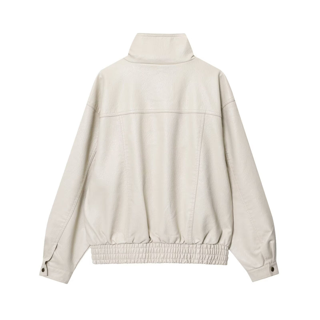 Damen lässige Kunstlederjacke mit hohem Kragen und Weitenregulierung EB