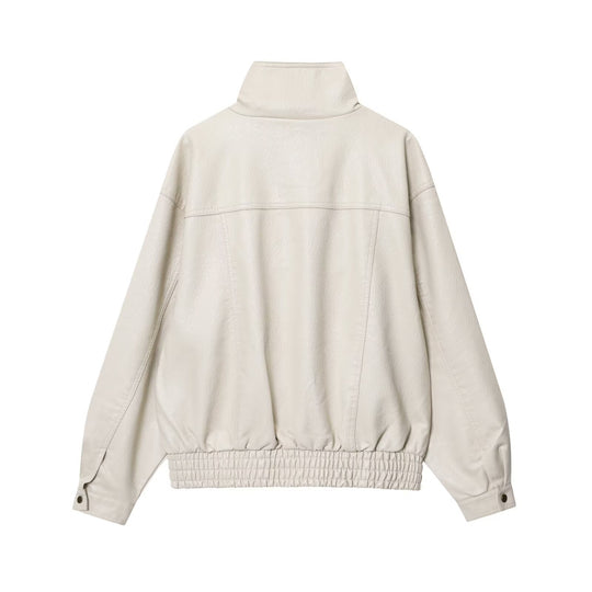 Damen lässige Kunstlederjacke mit hohem Kragen und Weitenregulierung EB