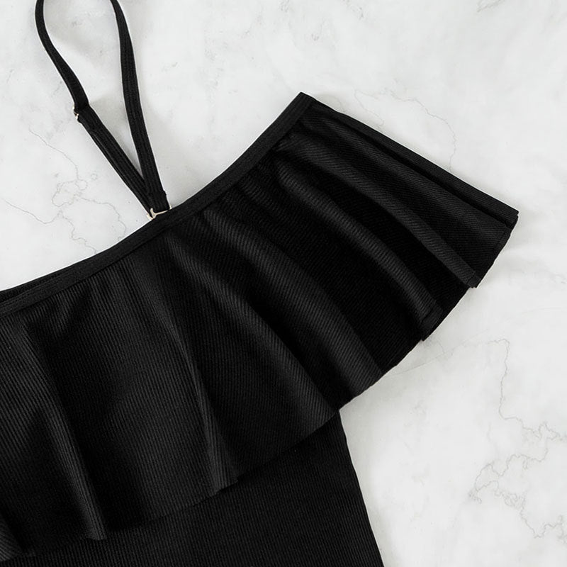 Damen Eleganter Badeanzug mit Volants und schulterfreier Ausschnitt EB
