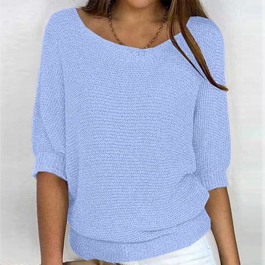 Damen nan legerer kastiger Feinstrickpullover mit weitem Ausschnitt EB