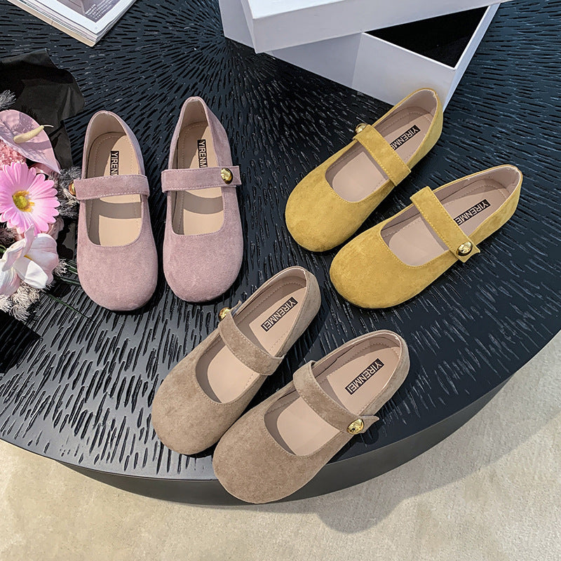 Damen elegante Ballerina-Schuhe mit verstellbarem Riemchen und goldener Schnalle EB