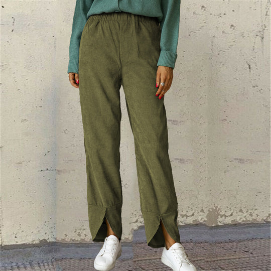 Damen Modische und bequeme Bundhose mit seitlichen Schlitzdetails EB