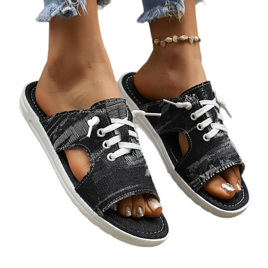 Damen Freizeitsandalen mit offenem Zehenbereich und lässigem Schnürdesign EB