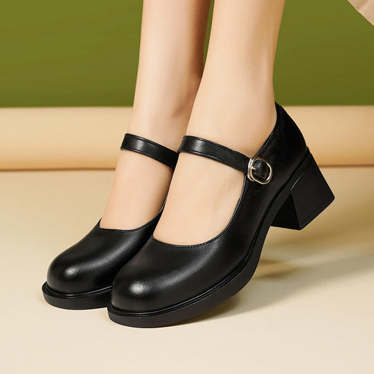 Damen Elegante Blockabsatz Ballerinas mit verstellbarem Riemen EB