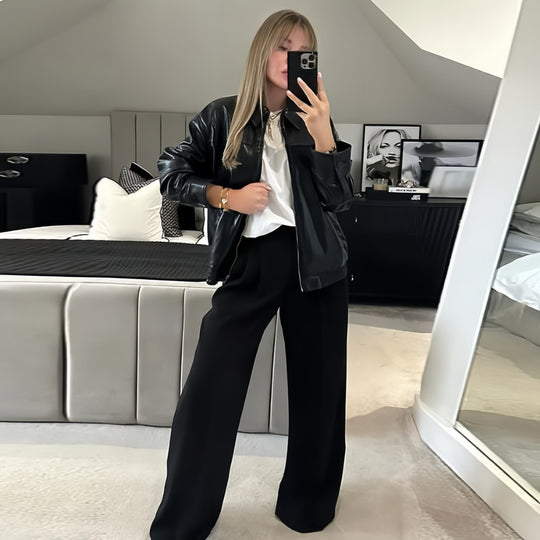 Damen Oversized Kunstlederjacke mit großzügigem Schnitt und modischen Details EB