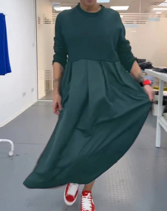 Damen Maxikleid mit lässigem Schnitt und praktischem Taillenregulierungsband Heidi-Mode