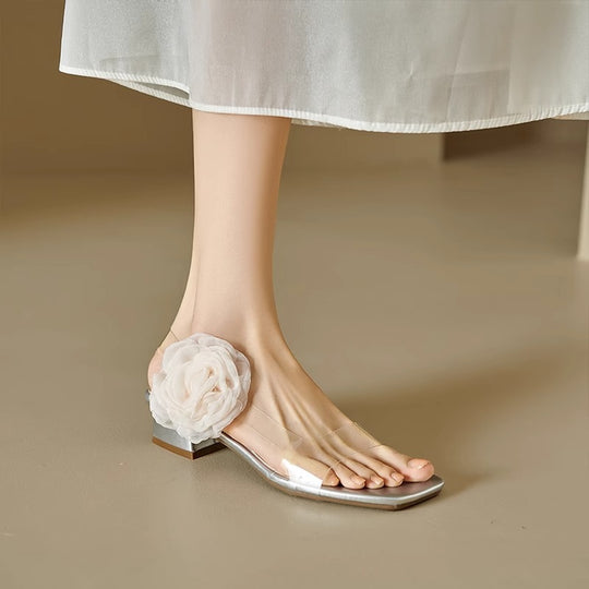 Damen elegante Sandaletten mit floraler Applikation EB