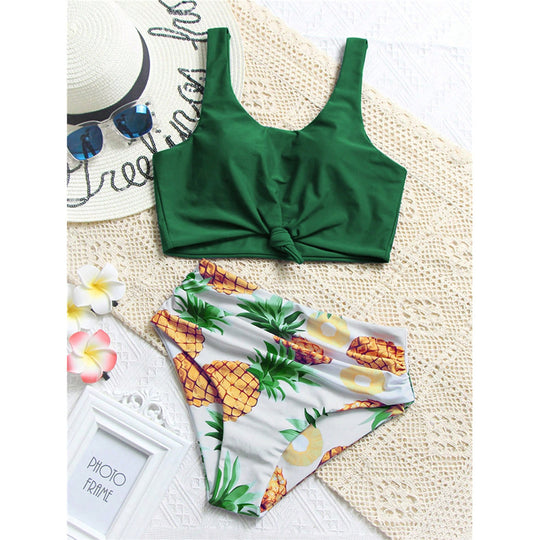 Damen Bikini-Set mit knotenförmigem Oberteil und hohem Bund EB