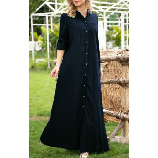 Damen Hemdblusenkleid mit verdecktem Knopfverschluss und seitlichen Taschen EB