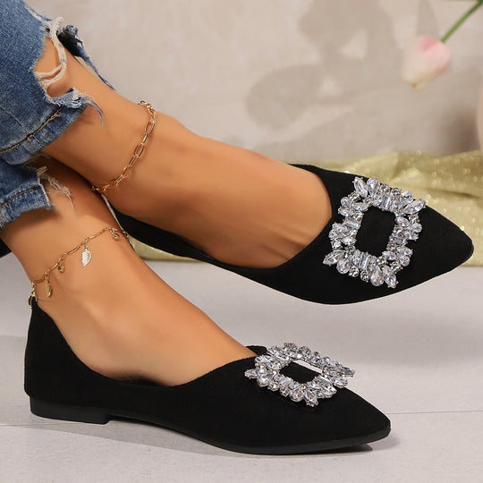 Damen elegante Ballerinas mit funkelnder Kristall-Applikation EB