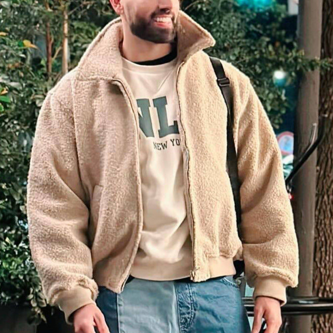 Herren kuschelige Fleecejacke mit hohem Kragen und seitlichen Taschen EB