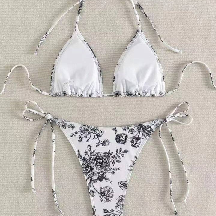 Damen Triangel-Bikini-Set mit zarten Blumenmotiven EB