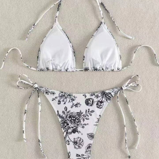 Damen Triangel-Bikini-Set mit zarten Blumenmotiven EB