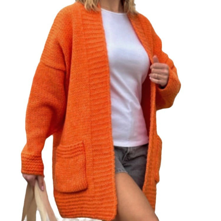 Damen lässiger Strickcardigan mit praktischen Taschen und offenem Schnitt EB