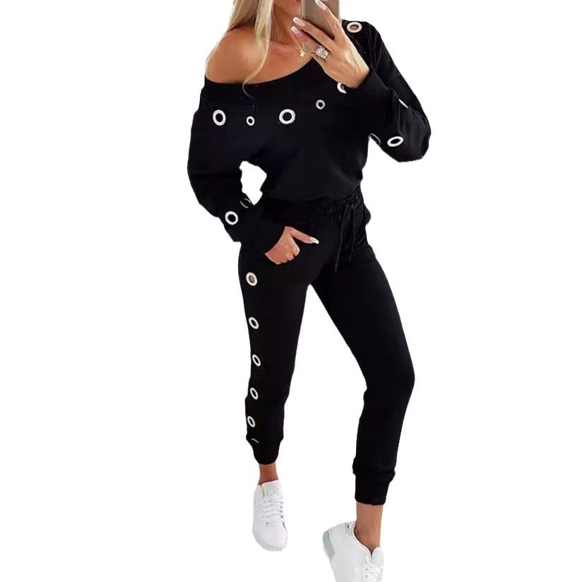Damen Oversized Freizeitanzug mit modischen Ösen EB