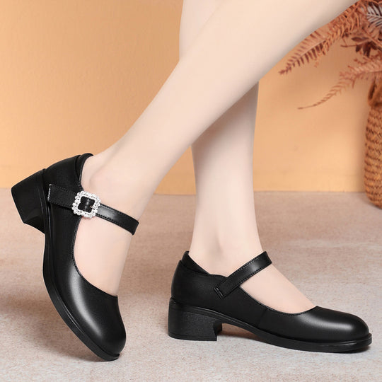 Damen Mary Jane Pumps mit dekorativem Riemchen und komfortablem Blockabsatz EB