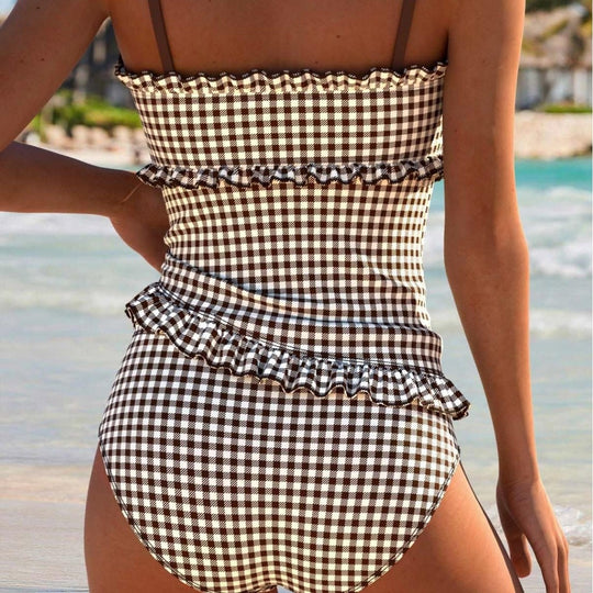 Damen Buntes Rüschenshirt-Tankini EB