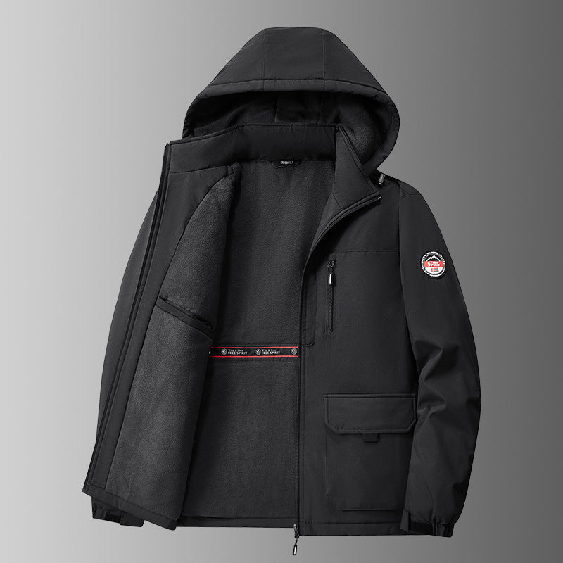 Herren nan gefütterte Softshell-Winterjacke mit Teddyfutter, verstellbarer Kapuze und multifunktionalen Taschen EB