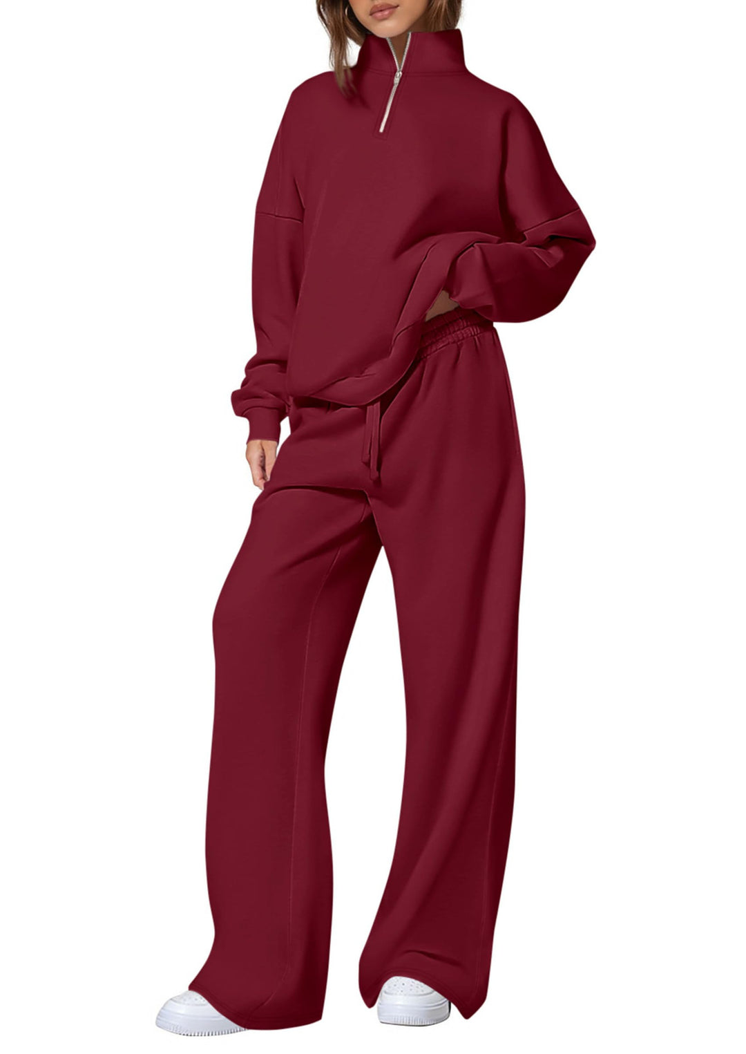 Damen nan oversized Jogginganzug mit Stehkragen halbem Reißverschluss und weitem Bein EB