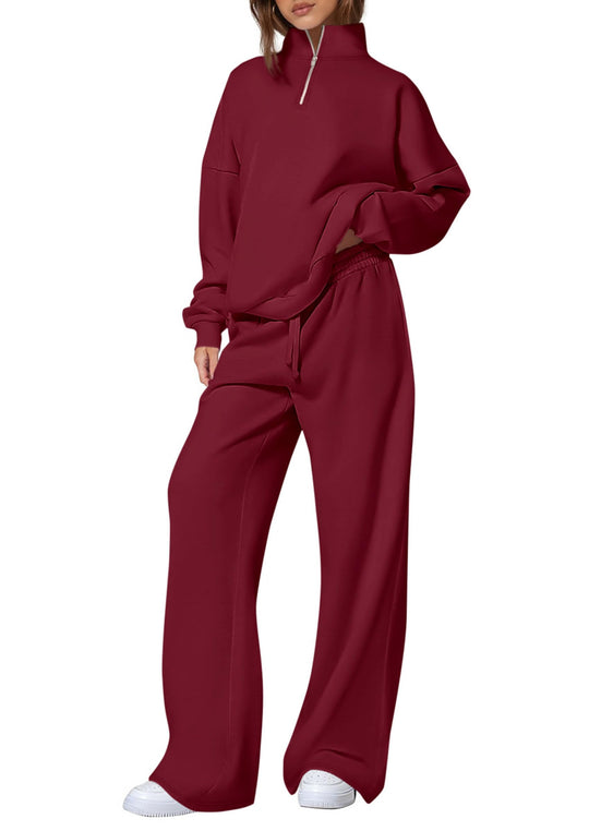 Damen nan oversized Jogginganzug mit Stehkragen halbem Reißverschluss und weitem Bein EB