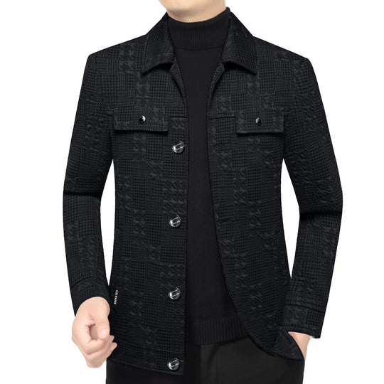 Herren Strukturiertes Overshirt im Glencheck-Relief mit Hemdkragen EB
