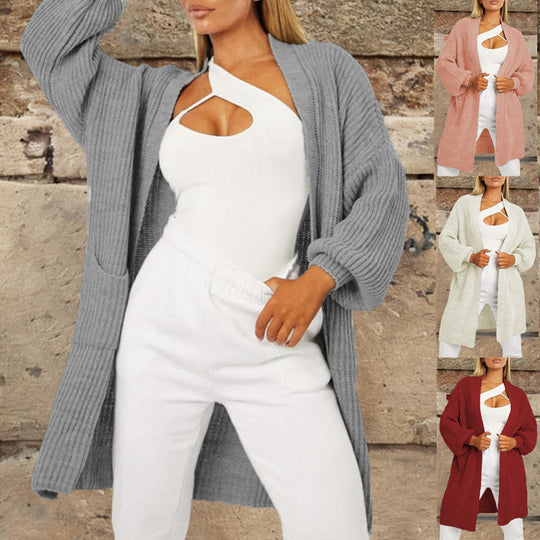 Damen Strickcardigan mit tiefem V-Ausschnitt und großzügigen Taschen EB
