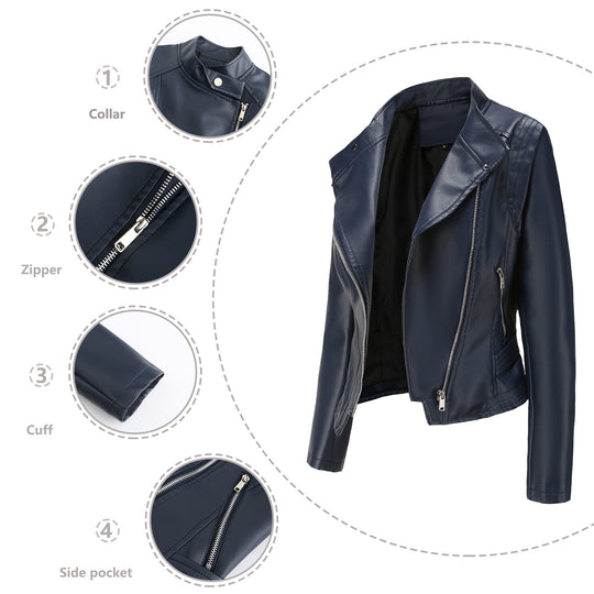 Damen nan kurze taillierte Bikerjacke aus Kunstleder mit asymmetrischem Reißverschluss EB