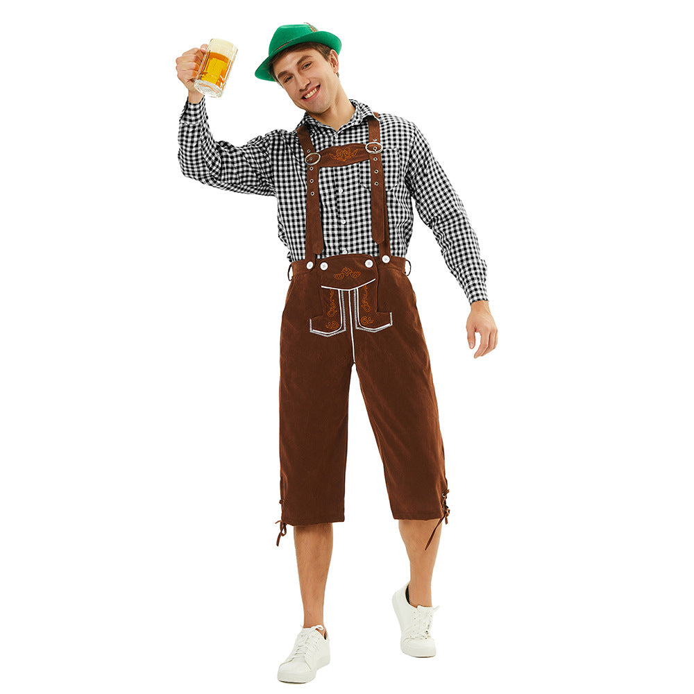 Herren nan traditionelle bayerische Trachtenlederhose knielang mit bestickten Hosenträgern EB