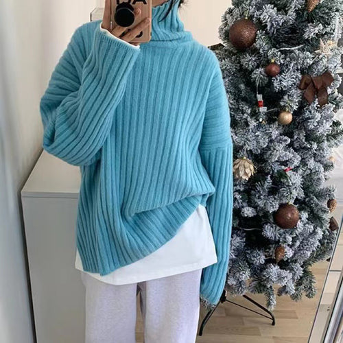 Damen Hochgeschlossenes Strickoberteil mit asymmetrischem Schnitt und feiner Rippstruktur EB