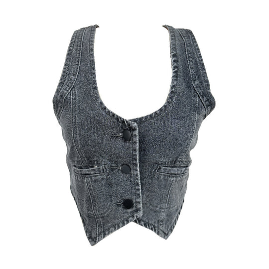 Damen Denim-Weste mit modernem V-Ausschnitt und praktischen Taschen EB
