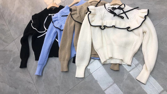 Damen Strickpullover mit eleganter Rüsche und Kapuze EB