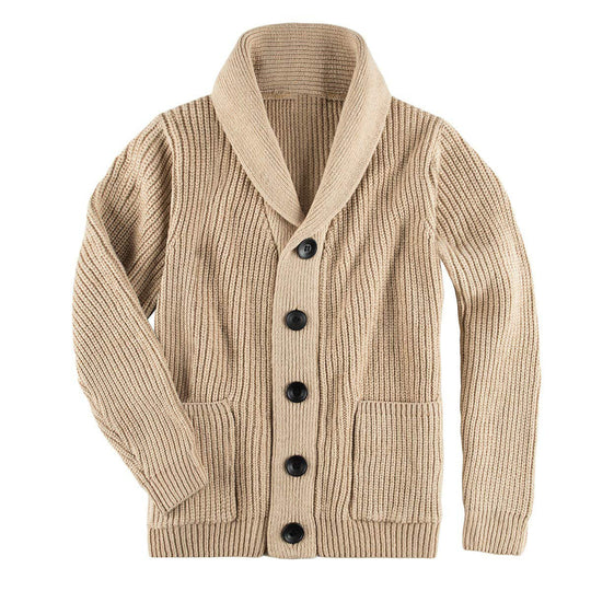 Damen Grobstrick Pulloverjacke mit elegantem Schalkragen und knöpfen EB