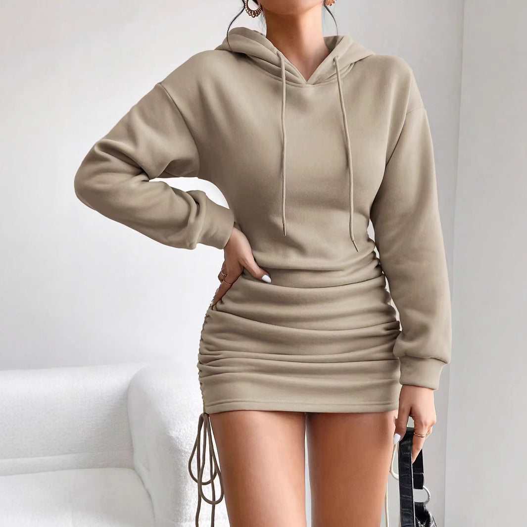 Damen Kapuzenkleid mit Raffung und seitlichem Kordelzug EB