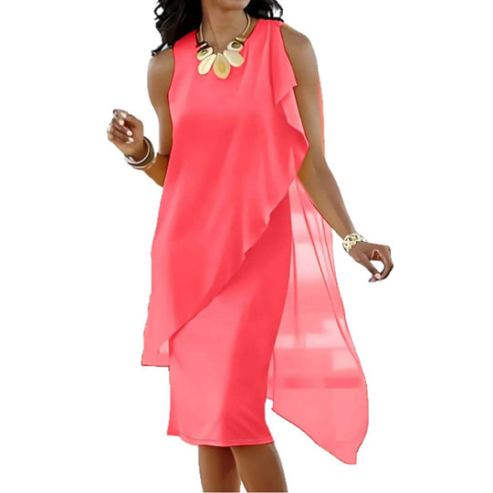 Damen asymmetrisches Chiffonkleid mit fließendem Schnitt EB