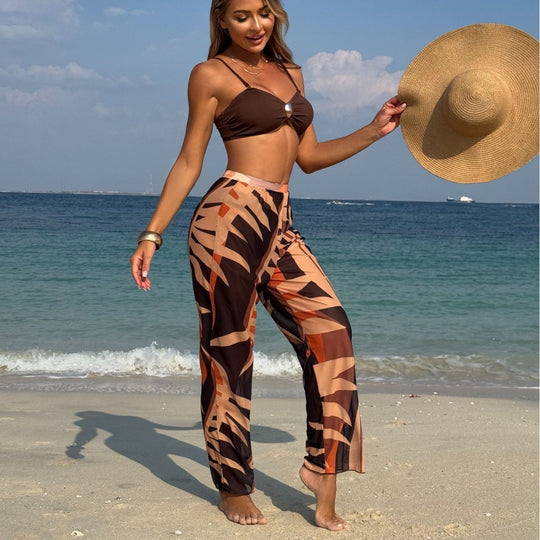 Damen Bikini-Set mit transparentem Maxirock und elegantem Oberteil EB