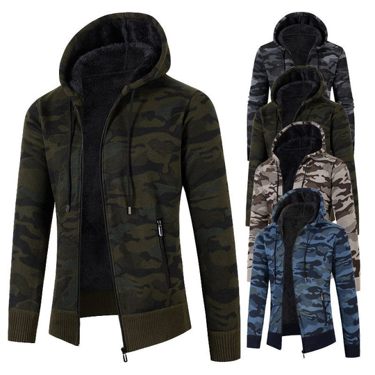 Herren lässige Jacke mit Fleece-Futter und Camouflage-Muster EB