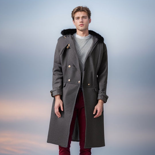 Herren eleganter Langmantel mit luxuriösem Fellkragen EB
