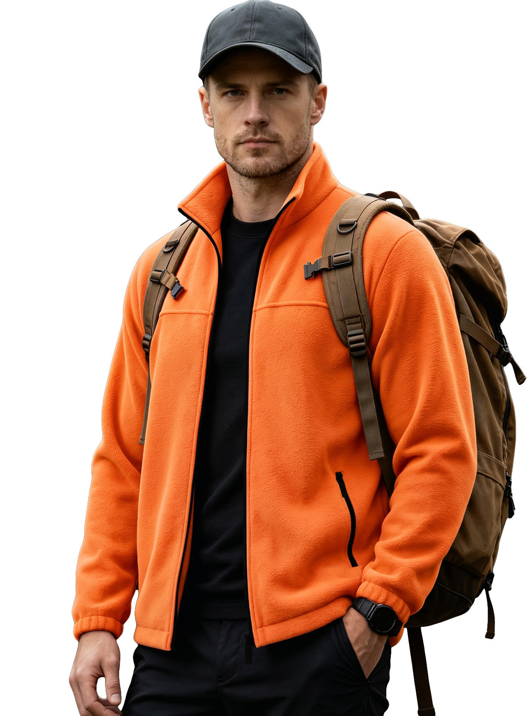 Herren Leichte Outdoor-Fleecejacke mit Stehkragen und Reißverschlusstaschen EB