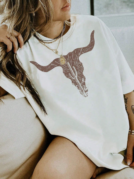 Damen T-Shirt mit künstlerischem Skelettmotiv und einzigartigem Druck EB