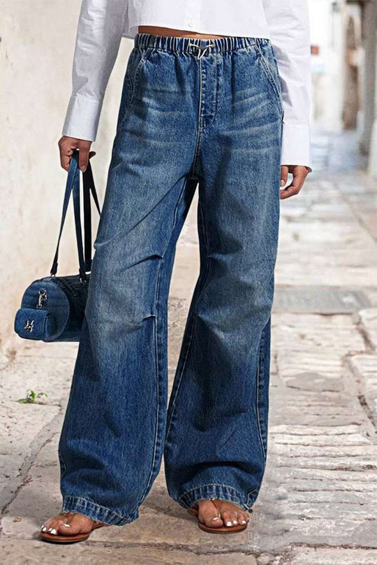 Damen Weite Denim-Hose mit elastischem Bund und lässigem Schnitt EB
