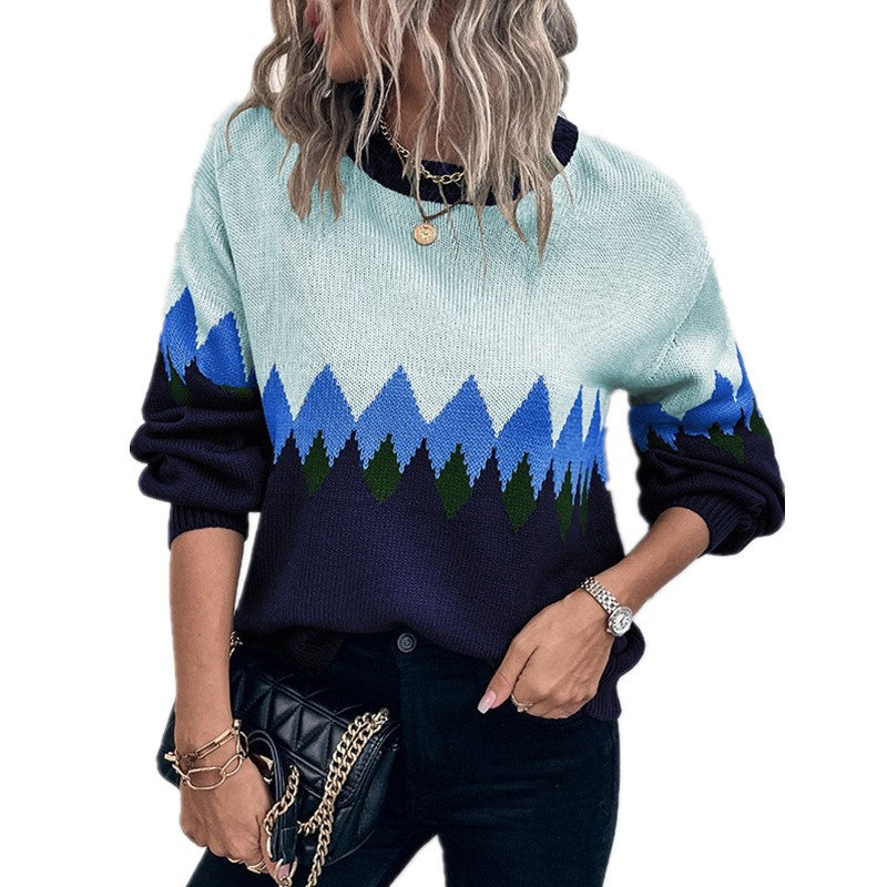 Damen Pullover mit trendigem Bergmotiv und komfortablem Rundhalsausschnitt EB