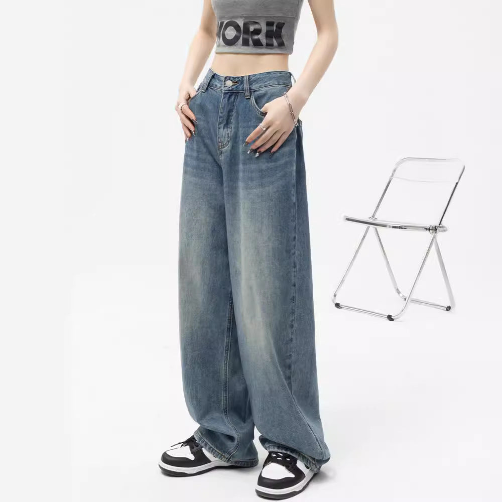 Damen Weit geschnittene Relaxed-Fit Jeans mit hohem Bund und lässigem Waschstil EB