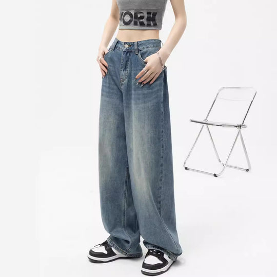 Damen Weit geschnittene Relaxed-Fit Jeans mit hohem Bund und lässigem Waschstil EB