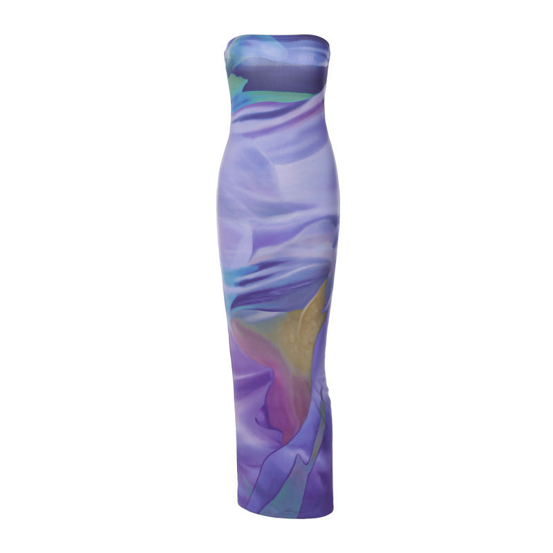 Damen Bodycon Maxikleid mit schulterfreiem Design und traumhaftem Farbverlauf EB