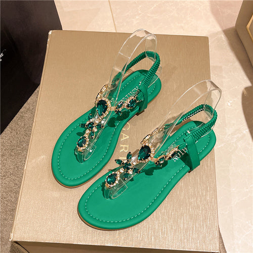 Damen elegante Zehentrenner-Sandalen mit funkelndem Strass EB