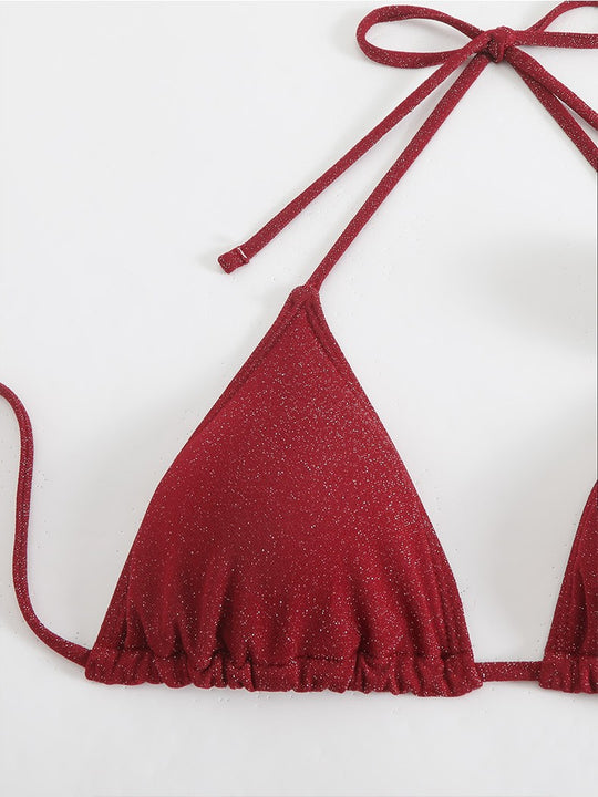 Damen Glitzernder Triangel-Bikini mit elegantem Wickelrock EB