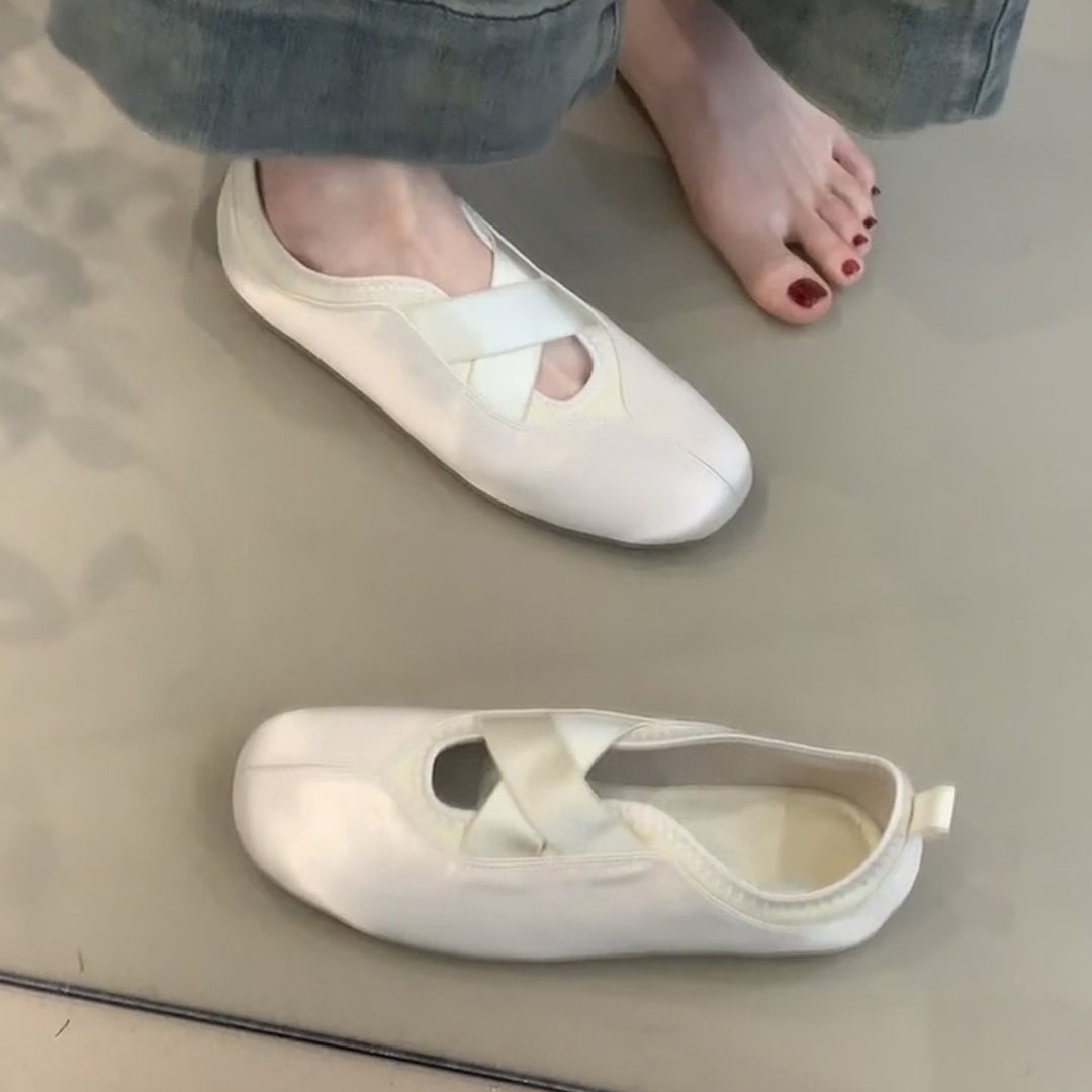 Damen elegante Ballerinas mit kreuzendem Riemen und komfortablem Fußbett EB