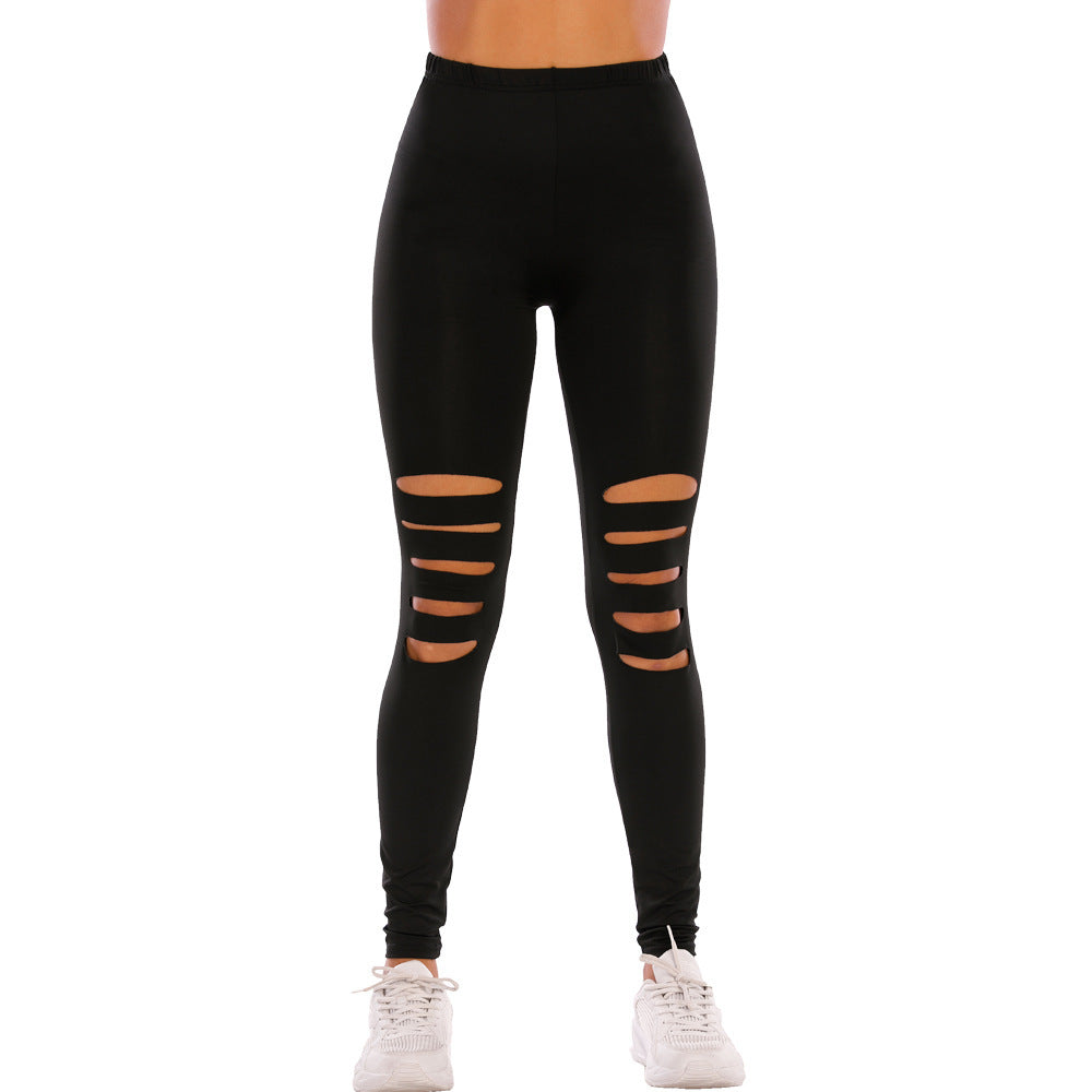 Damen Modische Leggings mit Cut-Outs im Leopardenmuster EB