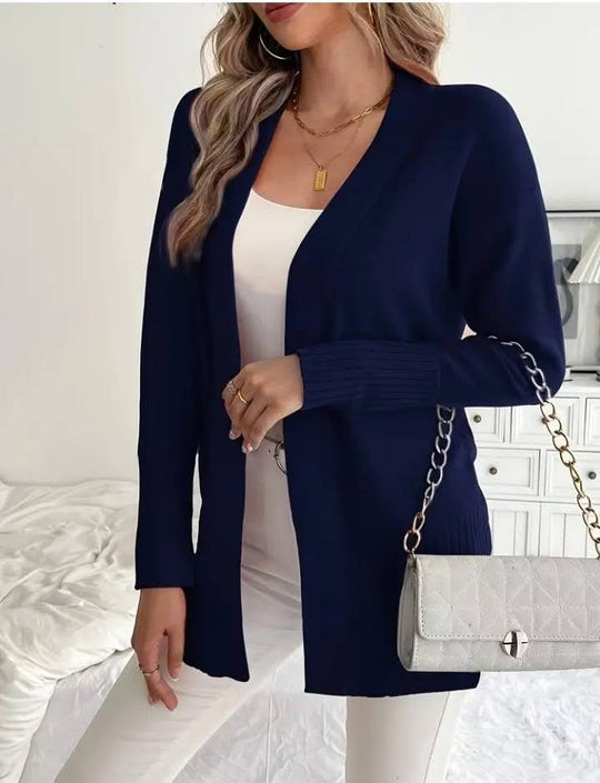 Damen Langer Strickcardigan mit feinen Rippdetails und lässigem Schnitt EB