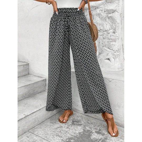Damen weite Palazzo-Hose mit elastischem Bund und angesagtem Muster EB
